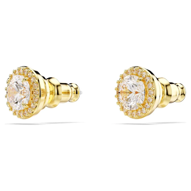 Una Angelic Stud Earrings with Round-Cut White Crystal in Gold - Image 3