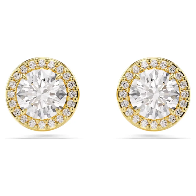 Una Angelic Stud Earrings with Round-Cut White Crystal in Gold - Image 4