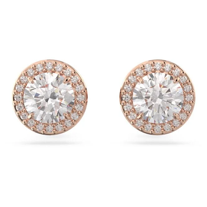 Una Angelic Stud Earrings with Round-Cut White Crystal Pave in Rose Gold - Image 2