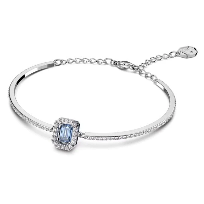 Una Bangle with Octagon-Cut Blue Crystal in Rhodium Silver - Image 2