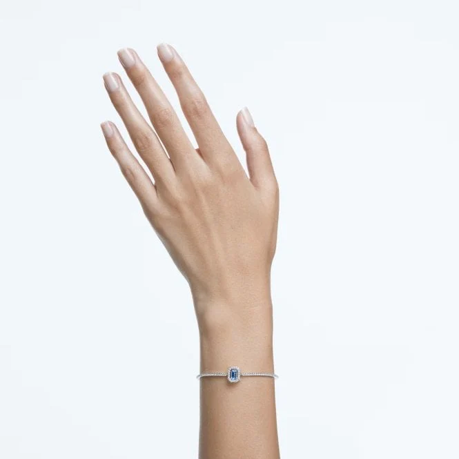 Una Bangle with Octagon-Cut Blue Crystal in Rhodium Silver - Image 4