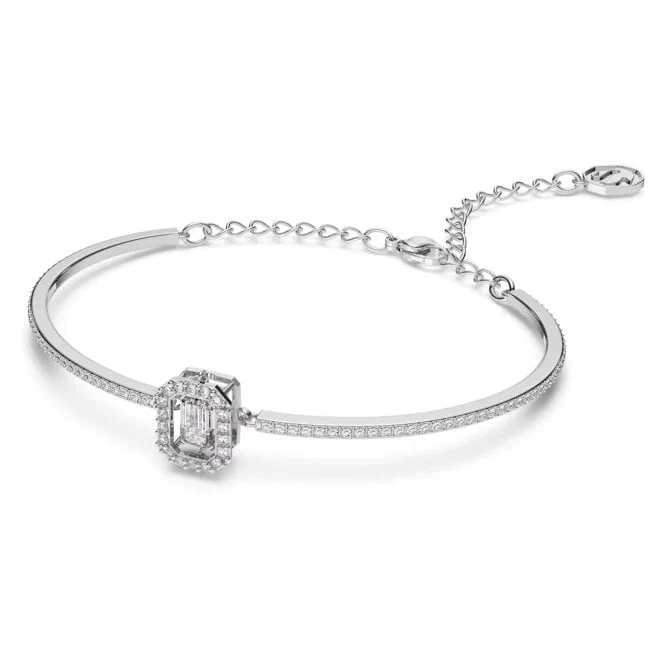 Una Bangle with Octagon-Cut White Crystal in Rhodium Silver - Image 2