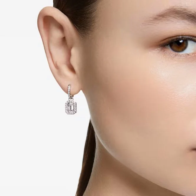 Una Drop Earrings with Octagon-Cut White Crystal in Rhodium Silver - Image 3