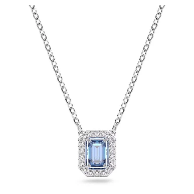 Una Necklace with Octagon-Cut Blue Crystal in Rhodium Silver