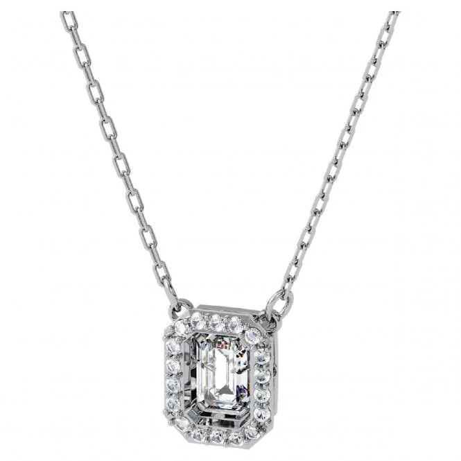 Una Pendant Necklace with Octagon-Cut White Crystal in Rhodium Silver
